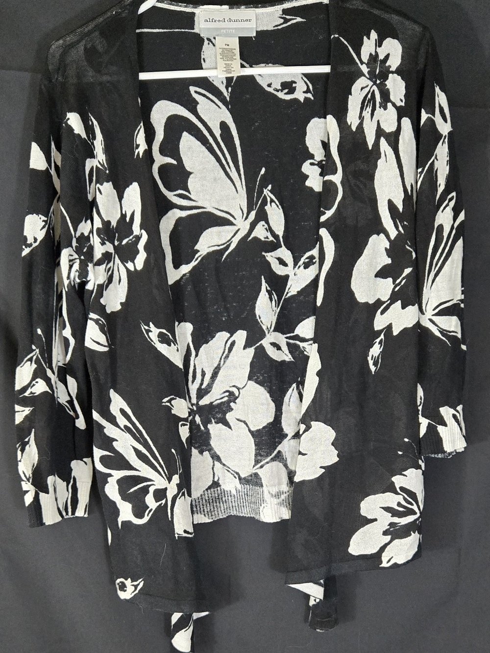 Alfred Dunner Black & White Floral Open Cardigan #413
